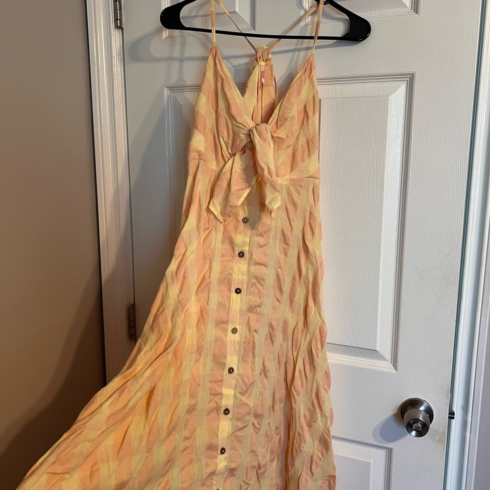 Tie-Front Free People via gingham cami midi dress in yellow - Picture 5 of 11